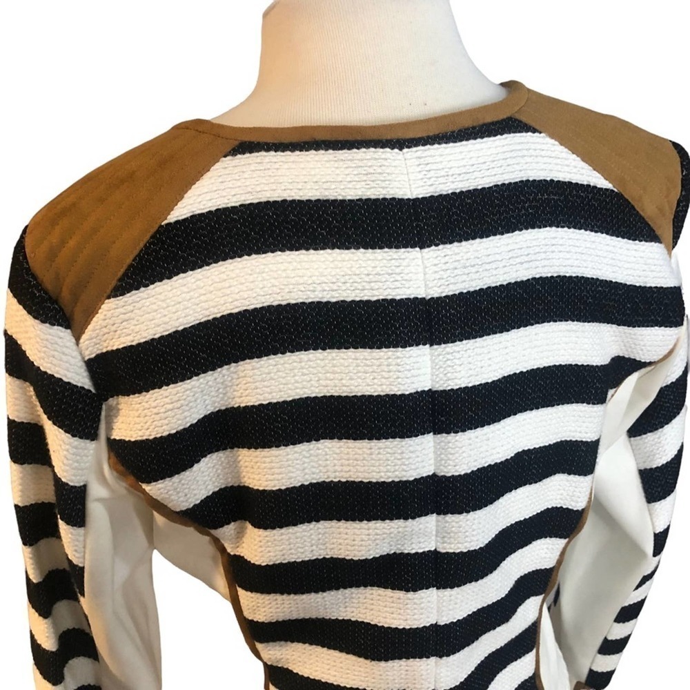 Gibson & Latimer NWT Black White Tan Brown Striped Moto Jacket Small - Picture 7 of 14
